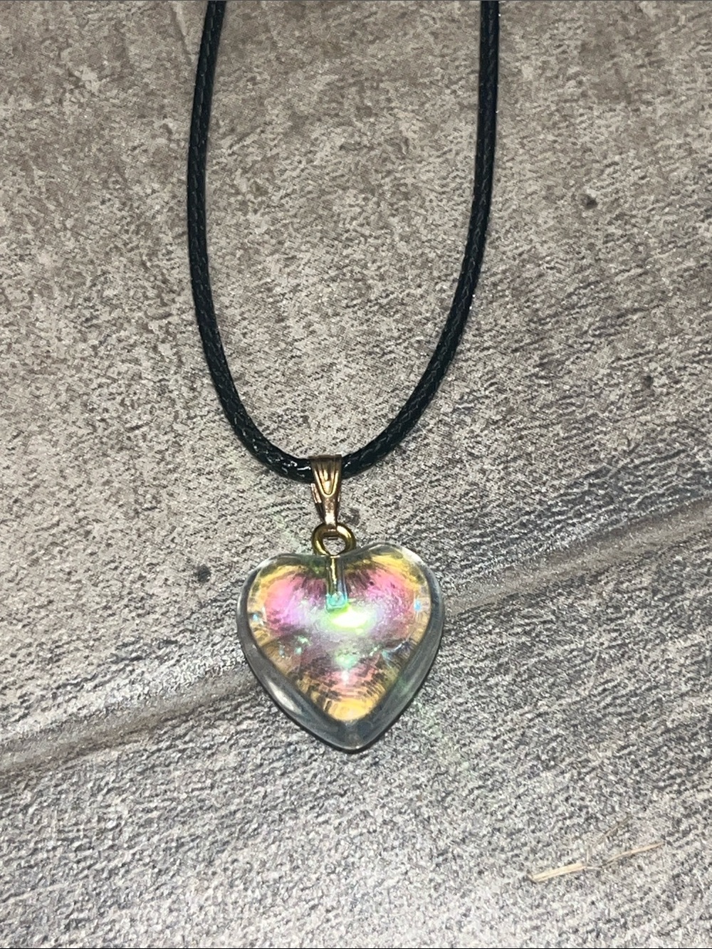 Iridescent Heart Pendant Necklace - Black Cord H